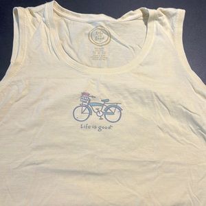 Life Is Good Yellow Tank Top with Bicycle Design